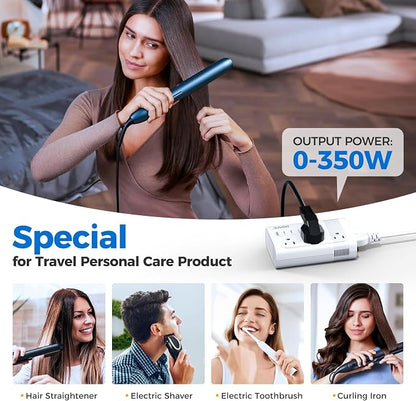 DOACE 350W Voltage Converter US to Europe for Hair Straightener Curling Iron CPAP –220V to 110V Converter for European Travel, 7 in 1 Power Converter Adapter Combo with 3 AC & 2 PD & 2 USB Chargers