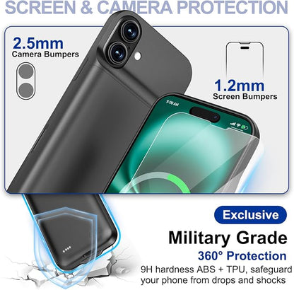 Battery Case for iPhone 16 - Slim Charging Case, Dual 15W Fast Charging- Enhanced 8600mAh Rechargeable Case Priority Charging Anti-Scratch Premium Protective Battery Charger Case for iPhone 16 (6.1")
