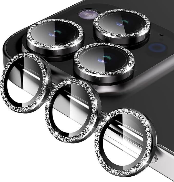 Jeluse Camera Lens Protector for iPhone 17 Pro Max/17 Pro/16 Pro Max/16 Pro/15 Pro Max/15 Pro/14 Pro Max/14 Pro, 9H Tempered Glass Screen Protector Cover Alignment Kit Metal Individual Ring
