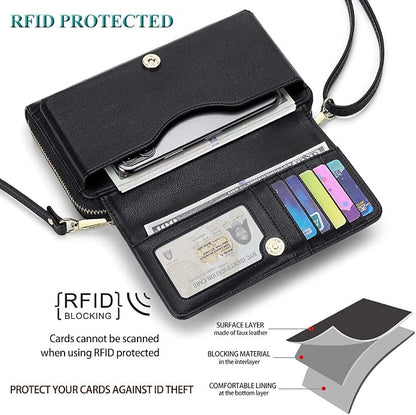 Peacocktion Crossbody Bags for Women RFID Wristlet Wallets Travel Vegan Leather Small Clutch Purses with Phone Pocket Zipper