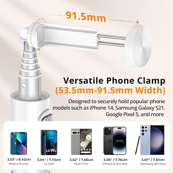 ATUMTEK 55" Selfie Stick Tripod, All-in-one Extendable Aluminum Travel Tripod with Rechargeable Bluetooth Remote, Phone Selfie Stick 360° Rotatable for iPhone 17 Pro Max 16/15/14/13 Smartphones, White