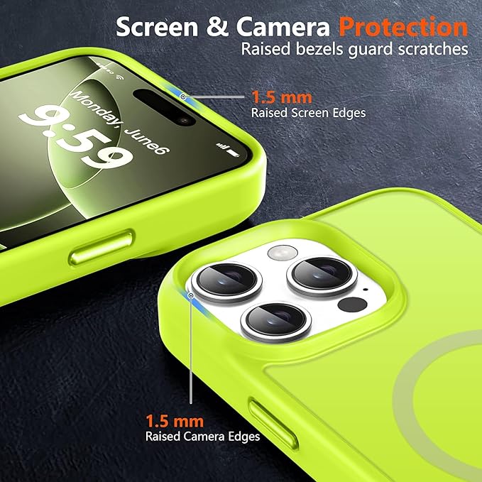 MOCCA Strong Magnetic for iPhone 16 Pro Phone Case, [Compatible with Magsafe][16FT Mil-Grade Drop Protection] Slim Thin Translucent Matte Protective Cover Case for iPhone 16 Pro Case,Fluorescent Green