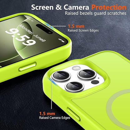 MOCCA Strong Magnetic for iPhone 16 Pro Phone Case, [Compatible with Magsafe][16FT Mil-Grade Drop Protection] Slim Thin Translucent Matte Protective Cover Case for iPhone 16 Pro Case,Fluorescent Green