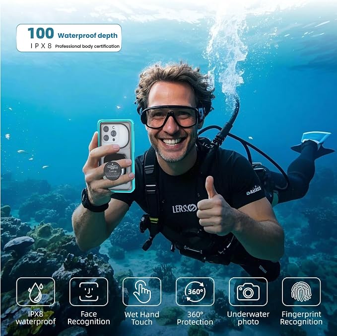 Waterproof Phone Case,IPX8 Phone Protection with Ideal for Snorkeling,Diving,and Water Activities,Suitable for iPhone,Samsung,Motorola,and All Series of Phones with Screens Below 6.9 in (Cyan)