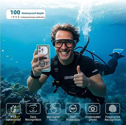 Waterproof Phone Case,IPX8 Phone Protection with Ideal for Snorkeling,Diving,and Water Activities,Suitable for iPhone,Samsung,Motorola,and All Series of Phones with Screens Below 6.9 in (Cyan)