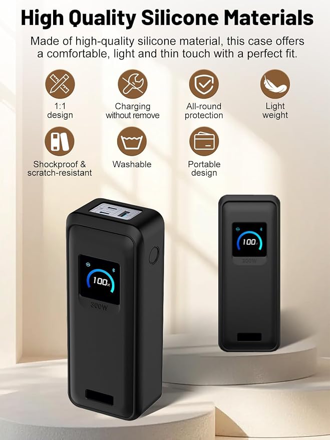 Silicone Protective Case Compatible with Anker Prime Power Bank 26,250mAh 300W, Shockproof Cover with LCD Display Visible, Anti-Lost Strap, Precision Cutouts for 3-Port Charger (Black)