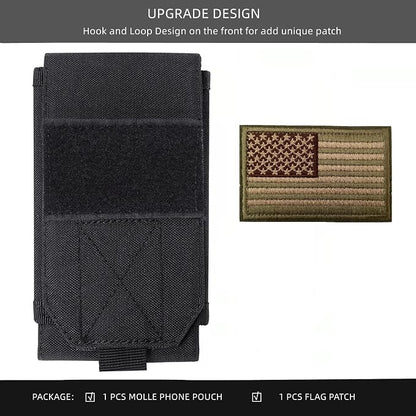 Black Tactical Molle Cellphone Pouch Case,Heavy Duty Waterproof Phone Holster Bag for iPhone 11 12 13 Pro Max for Samsung S22 S21 S20 FE Note 20 A02S A13 A12 Less 6.7" Phone with US Flag Patch