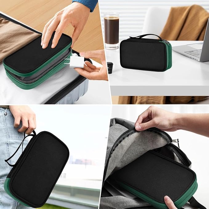 ZINZ Electronic Accessories Organizer, Travel Cable Carry Pouch Storage Bag for Laptop Attachment Cable, Cord, Charger, Earphone etc,Black-Green