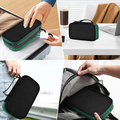 ZINZ Electronic Accessories Organizer, Travel Cable Carry Pouch Storage Bag for Laptop Attachment Cable, Cord, Charger, Earphone etc,Black-Green