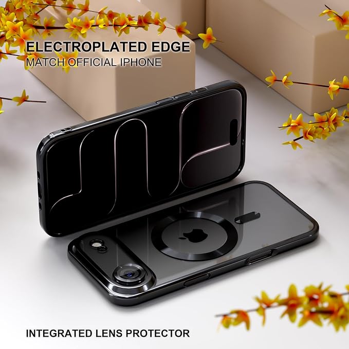 Misea Magnetic for iPhone 17 Air Case Compatible with MagSafe [Never Yellowing] [Military Grade Drop Protection] Full Camera Lens Protector Plating Soft Clear Phone Case for Women, Black