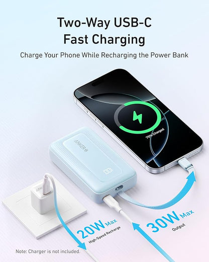Anker Zolo Power Bank (2025 Upgraded Version), 20,000mAh 30W High-Speed Portable Charger with Built-in USB-C Cable, Battery Pack for iPhone 17/16 / 15 Series, Galaxy, and More