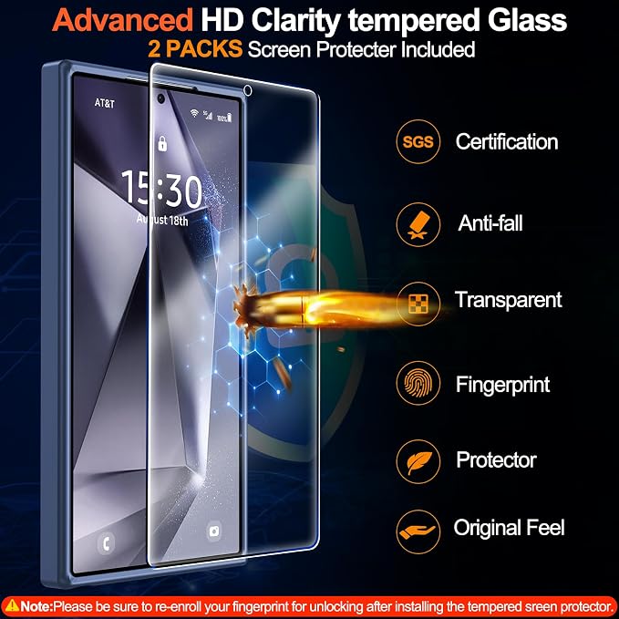 MOZOTER for Samsung Galaxy S24 Ultra Case,[Compatible with MagSafe] Blue | [12Ft Military Dropproof][2*Screen Protector]Translucent Anti-Slip Back Slim Shockproof Case for S24 Ultra-Blue