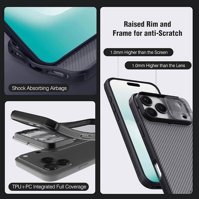 Nillkin Camshield Case for iPhone 17 Pro Max Case, [Built-in Dual Camera Cover][Slim Profile] [Military Grade Drop Protection] Shockproof Bumper Phone Case 6.9 inch 2025 Clear Black