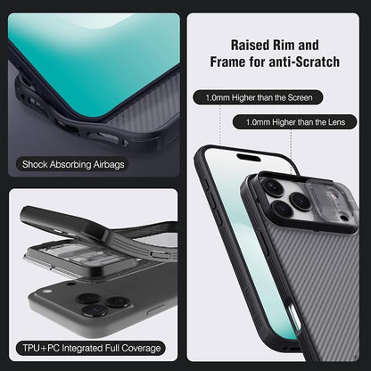 Nillkin Camshield Case for iPhone 17 Pro Max Case, [Built-in Dual Camera Cover][Slim Profile] [Military Grade Drop Protection] Shockproof Bumper Phone Case 6.9 inch 2025 Clear Black
