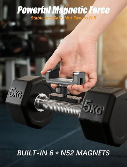 MOKPR Gym Magnetic Phone Holder【Strong Magnets】- 360 Adjustable Magnetic Phone Holders,Phone Holder Gym Accessories for Men Women Compatible with All Phones