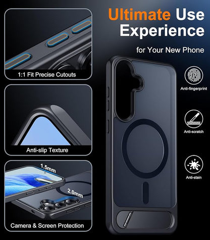 Magnetic for Samsung Galaxy S25 Plus Case, [Innovate Stand][Military Grade Drop Protection][Non Slip][Translucent Matte] Shockproof Phone Case for Galaxy S25 Plus 6.7" 2025 -Black