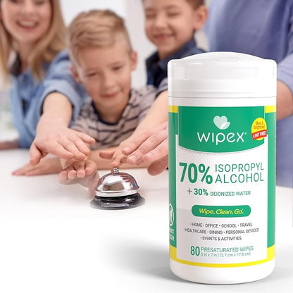 Wipex 70% Isopropyl Alcohol Wipes for Electronics - 80ct Large Lint Free IPA Wipes in Sealed Canister to clean Surfaces, Electronics, Computer Screens, Glasses, 80 Count (Pack of 3)