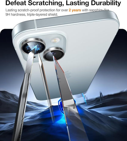 UltraGlass UNBREAK TOP 9H+ Glass for iPhone 15/15 Plus Lens Protector [Military Grade Shatterproof & Longest Durable] Camera Lens Protector 15/15 Plus Tempered Glass, White