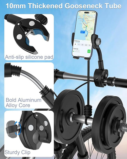 Gooseneck Phone Holder for Bike, [Flexible Arm] Motorcycle Phone Holder, Electric Bike Cell Phone Mount for iPhone 16 Pro Max/Plus, 15 Pro Max, Galaxy Series and More 4-7 inch Smartphones