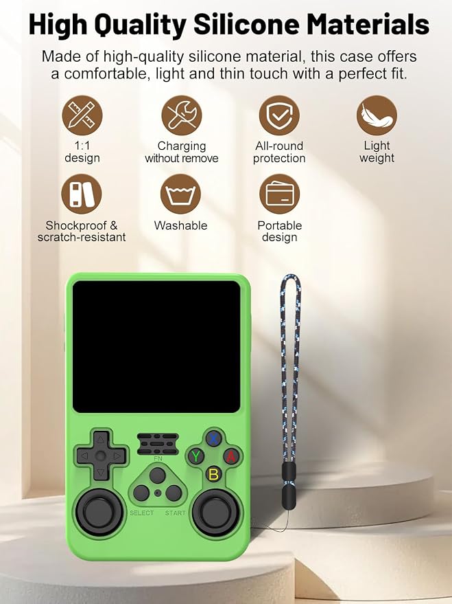 Silicone Protective Case for Anbernic R36S Game Console, Full-Body Protective Cover with Precise Cutout, Shockproof Dustproof Protector Sleeve & Scratch-Resistant Sleeve (Green)