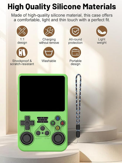Silicone Protective Case for Anbernic R36S Game Console, Full-Body Protective Cover with Precise Cutout, Shockproof Dustproof Protector Sleeve & Scratch-Resistant Sleeve (Green)