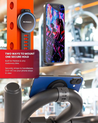 BLAUBECK Bike Mount Stroller Phone Holder for MagSafe - Universal Magnetic Phone Mount for Stroller, Treadmill, Golf Push Cart, Steering Wheel, Peloton Bike & Tread - Exercise Accessories for iPhone