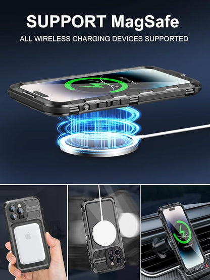 WIFORT for iPhone 14 Pro Waterproof Case - Metal Heavy Duty Full Body Protective Cover Built-in Screen Protector, IP68 Water Proof Military Grade Shockproof Rugged Drop Defender Phone case 6.1" Black