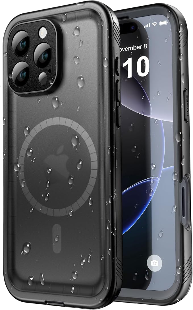 SPORTLINK for iPhone 16 Pro Waterproof Case - Shockproof Dustproof Case with Built-in Clear Screen Protector, Full Body Heavy Duty Sealed Protective Cover for i Phone 16 Pro 6.3" Mag/Black