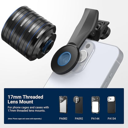 NEEWER Phone Macro Lens Kit, 4 Pcs Stackable Magnetic Closeup Lens Attachment Set with 17mm Threaded Clamp, Clip On Photography Accessories Compatible with iPhone Android Samsung, LS-87