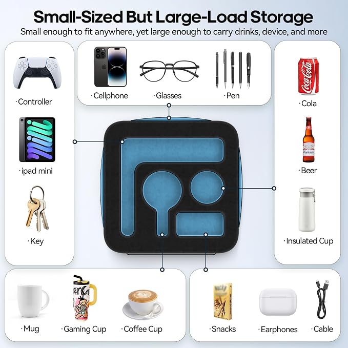 Couch Cup Holder Pillow, Sofa and Bed Caddy for iPad, Kindle, Switch, Game Controller, Remotes, Phones, Small-Sized Cup and Drink Holder for Couch, Bed, Desk, Car, Beach, Bathroom Cup Holder, Black