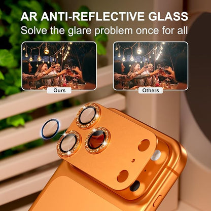 beuxece Compatible for iPhone 17 Pro Max Camera Lens Protector, Matte Metal Tempered Glass Rear Camera Screen Cover Accessories [Military Grade Shatterproof] [Strong Adsorption] - Glitter Orange