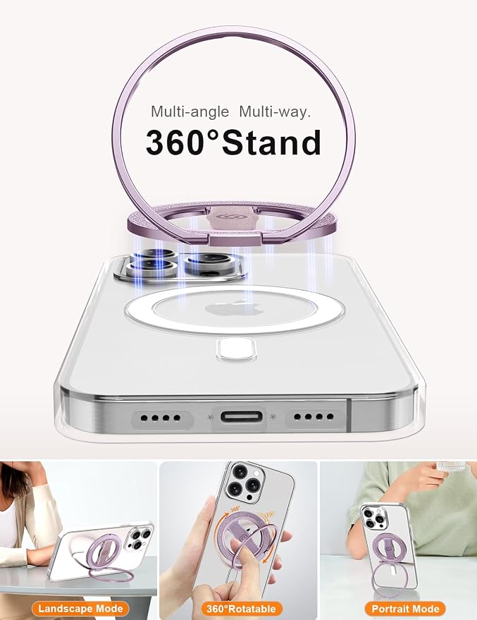 EWA MagOne Cell Phone Grips, Phone Ring Holder Grip Stand, Stylish Twinkle Finger Grip Kickstand 360° Rotation, Compatible with Phone 16 15 14 13 Pro Max Plus-(Glitter Purple)
