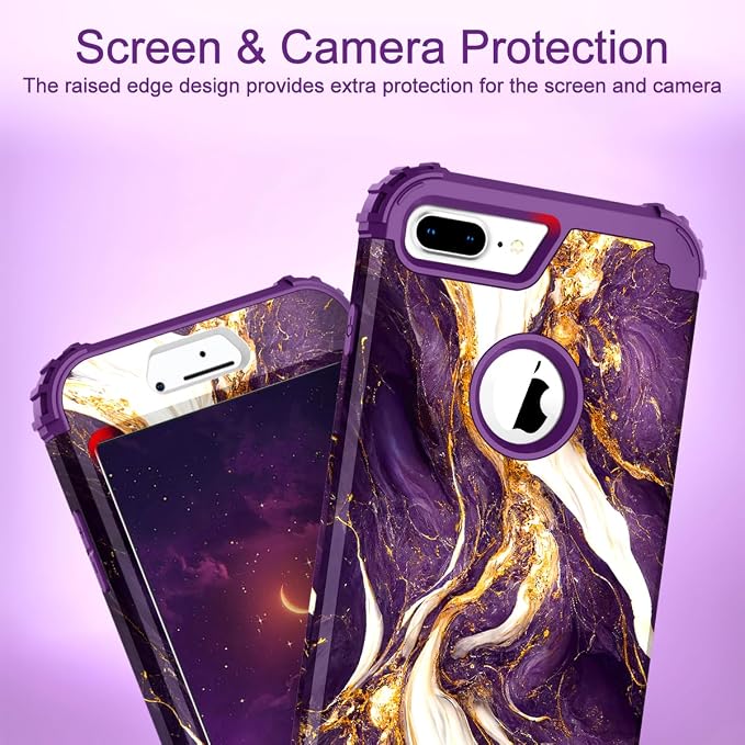 Hocase Heavy Duty Shockproof Protection Hard Plastic+Silicone Rubber Hybrid Protective Case for iPhone 7 Plus/iPhone 8 Plus - Midnight Purple