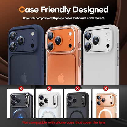 Jeluse Compatible with iPhone 17 Pro Camera Lens Protector, Strong Adhesion Full Coverage Metal Aluminum Alloy Ultra Clarity Tempered Glass Camera Screen Protector