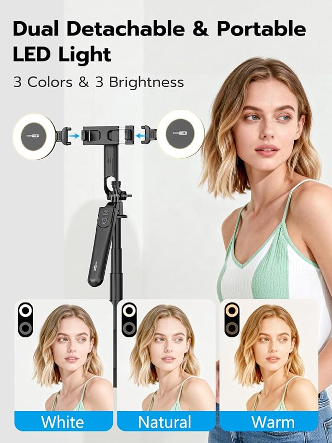 USKEYVISION 70" Multifunctional Phone Tripod for iPhone with Light, Extendable Selfie Stick with Remote for iPhone & Android 360° Rotation Phone Tripod Stand for Video Recording/Photography(UT-02)