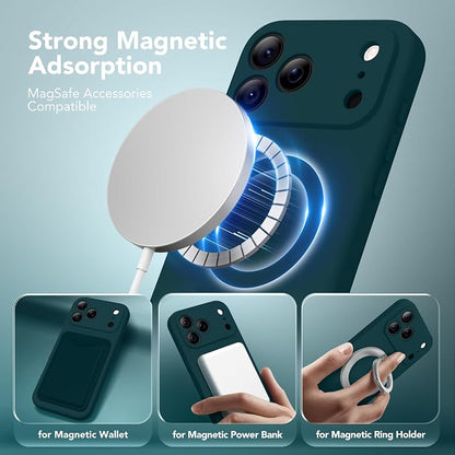 Magnetic for iPhone 17 Pro Max Case, Compatible with MagSafe, [Full Camera Protection][Screen Protector] Silicone Shockproof Protective Phone Case for iPhone 17 Pro Max 6.9", Deep Blue