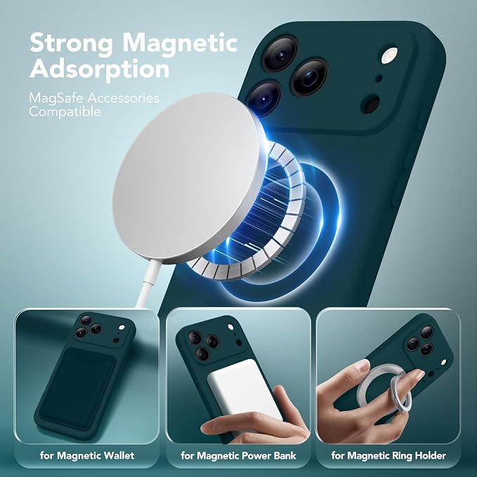 Magnetic for iPhone 17 Pro Case, Compatible with MagSafe, [Full Camera Protection][Screen Protector] Silicone Shockproof Protective Phone Case for iPhone 17 Pro 6.3", Deep Blue