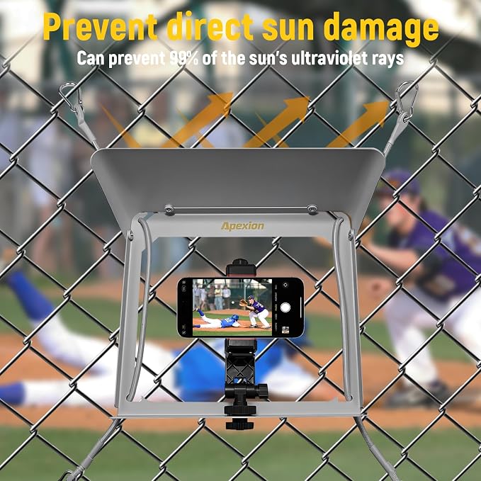 Apexion Baseball Training Equipment, Phone Stabilizer, Game Changer Fence Mount, Universal with Sunshade, Streaming kit, Phone Fence Mount (White)