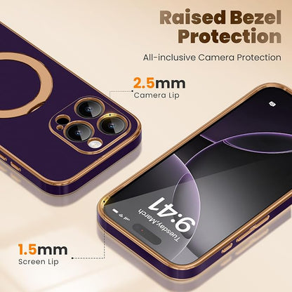 GolbinBox for iPhone 15 Pro Max Case with 360° Spin Magnetic Stand,[Compatible with Magsafe] [Military Protection][Built-in Ring Holder] Shockproof Phone Case for 15 Pro Max, Purple