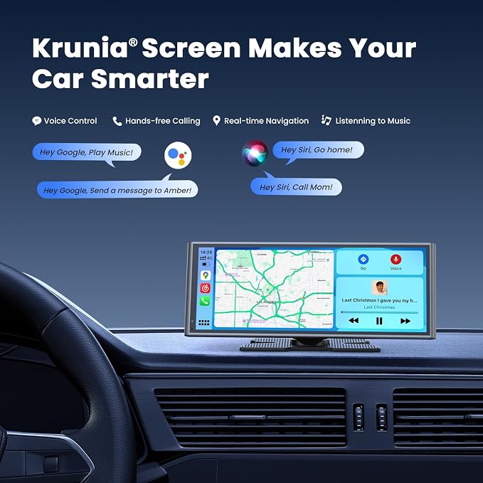9.26" Wireless Portable Car Play Screen for CarPlay & Android Auto, OTA Updates, Backup Camera, Mirror Link, 5.0 Bluetooth, Voice Control, GPS Navigation, FM (Gray)