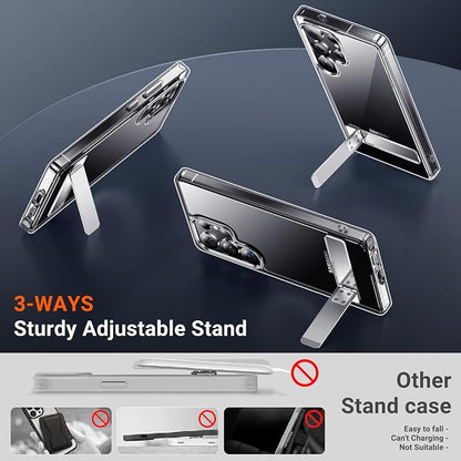 Temdan Designed for Samsung Galaxy S24 Ultra Case,[Built in Hidden Kickstand][Military Grade Drop Protection] [Never Yellowing] Slim Thin Phone Case for S24 Ultra Case - Crystal Clear