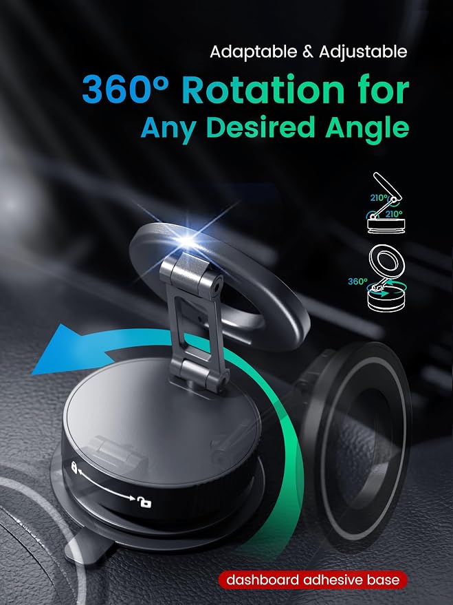 Phone Holders for Your car,Upgraded Vacuum Magnetic Phone Holder Stand for Magsafe,360° Rotatable Zinc Alloy Suction Cup Phone Mount for Car/Gym/Mirror/Shower-Obsidian Black