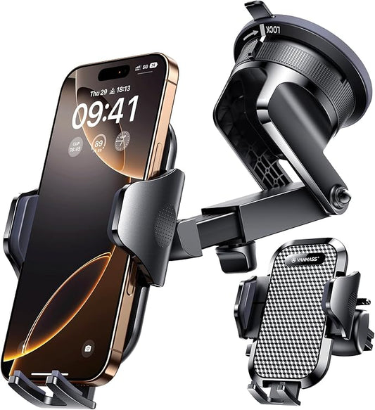 VANMASS [Pro Version] Universal Car Phone Mount [2026 Super Suction Cup] Phone Holder for Car, Cell Phone Car Mount for Windshield Dash Vent Truck Stand for iPhone 17 Pro Max 16 15 14 Samsung Android