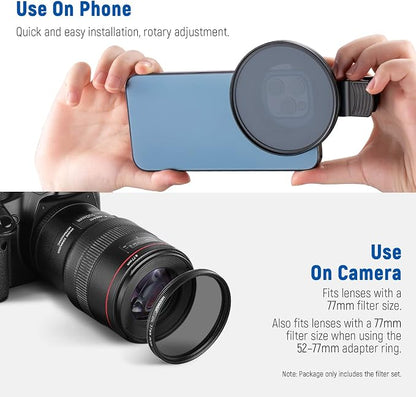 NEEWER 77mm Lens Filter Kit with Phone Lens Clip, CPL + ND32 + Star + 4 Graduated Color Filter Compatible with iPhone 17 16 16e 15 14 Pro Max Canon Nikon Sony Camera