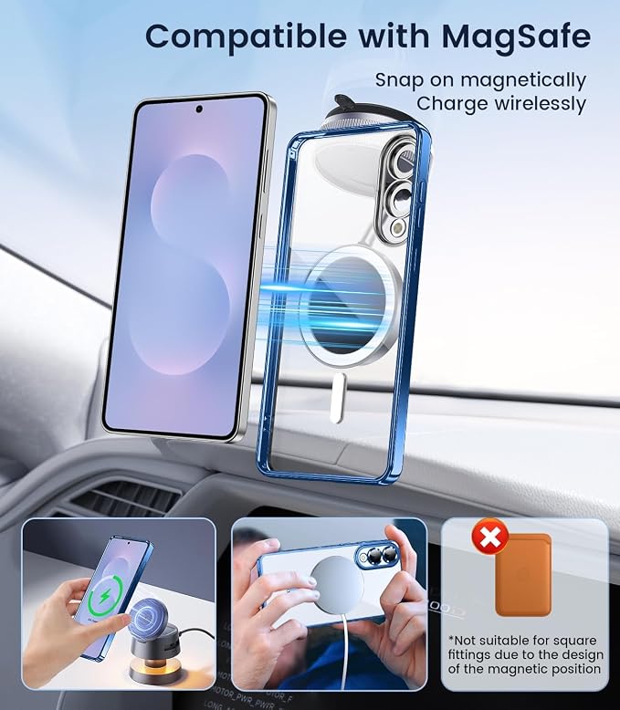Slim Thin for Samsung Galaxy S25 Edge Case, Compatible with MagSafe, Built-in Camera Lens Protector, Shockproof Protective Phone Case, Soft Electroplated Clear Cover, Sapphire Blue