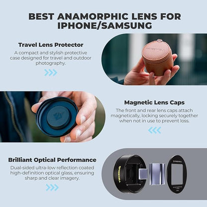 Freewell 1.55x Neutral Streak Anamorphic Lens Compatible with 17mm Mount iPhone & Samsung - Cinematic Bokeh, Smooth Streak Effect, Easy Installation