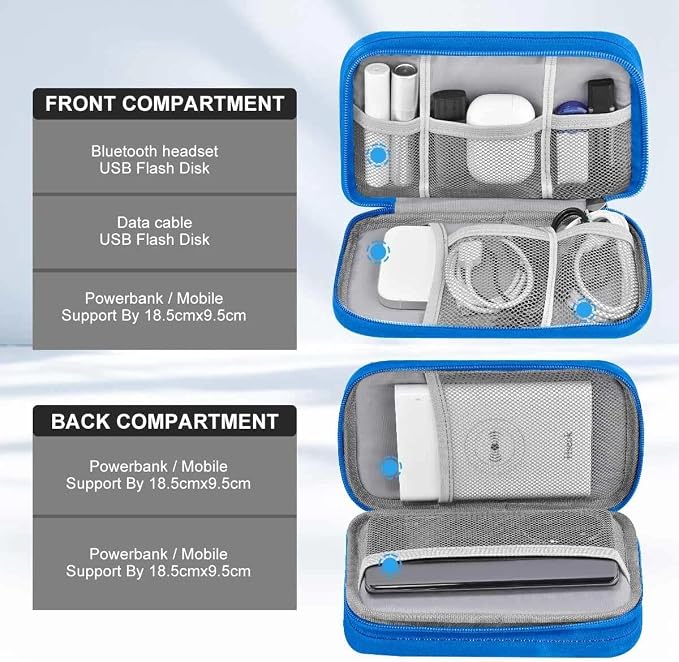 ZINZ Electronic Accessories Organizer, Travel Cable Carry Pouch Storage Bag for Laptop Attachment Cable, Cord, Charger, Earphone etc,Black-Blue