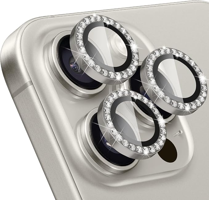 ShinKin Camera Lens Protector for iPhone 16 Pro/iPhone 16 Pro Max, Glitter Camera Cover, 9H Tempered Glass Individual Metal Ring Camera Protector for iPhone 16 Pro/16 Pro Max (Diamond - Natural)