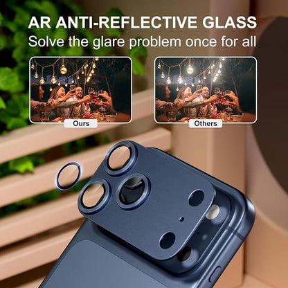 beuxece Compatible for iPhone 17 Pro Max Camera Lens Protector, Matte Metal Tempered Glass Rear Camera Screen Cover Accessories [Military Grade Shatterproof] [Strong Adsorption] - Blue