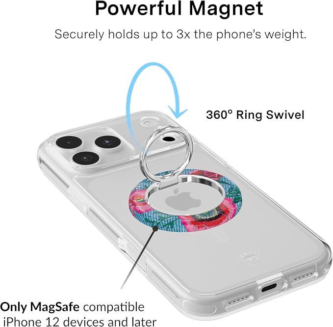 VELVET CAVIAR Compatible with MagSafe Phone Grip 2.0 | Cute Magnetic Ring Holder | Finger Loop Kickstand | Pop On Accessory for iPhone 17, 16, 15, 14, 13, 12 | Groovy Floral